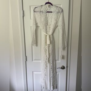 In Bloom White Lace Robe with Sheer Floral Design